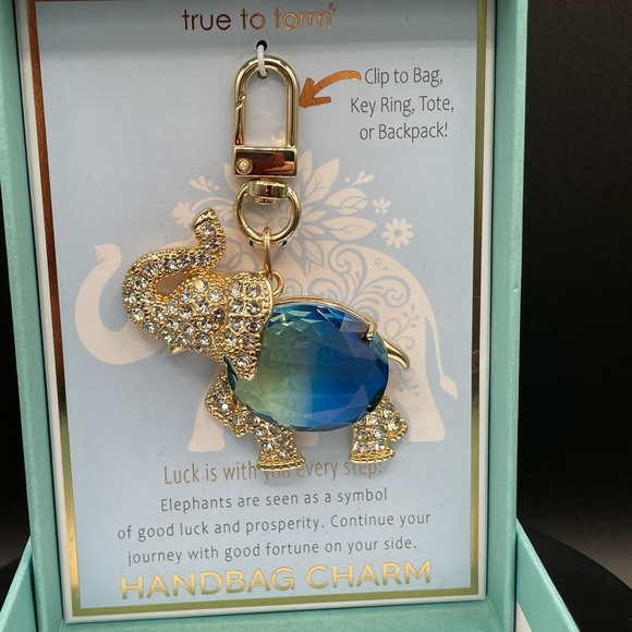 NIB TRUE TO FORM Elephant Handbag Charm Keychain Blue Crystal - Picture 2 of 3